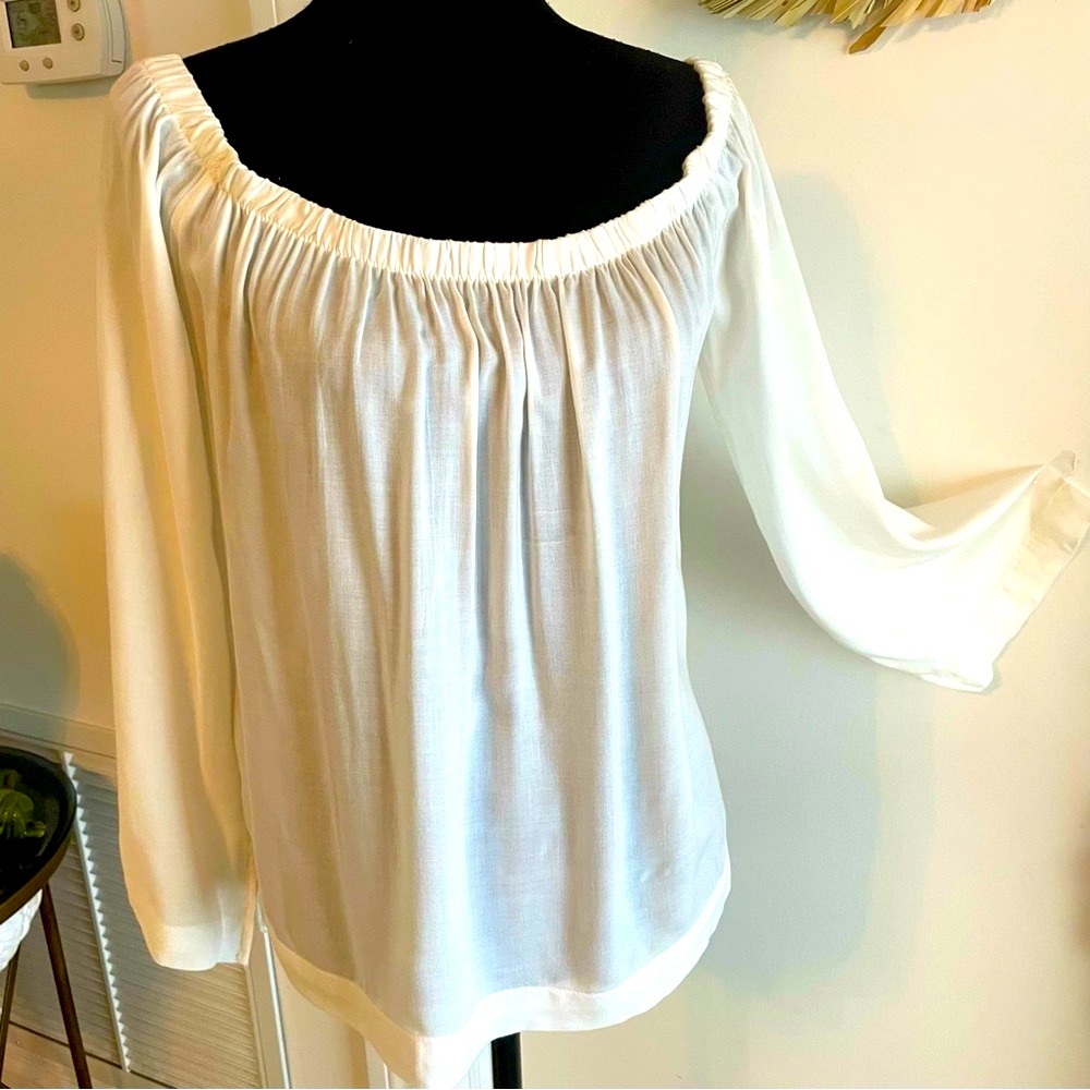 Cloth & Stone White Off Shoulder Woven Rayon Long Sleeve Top! New! Small
